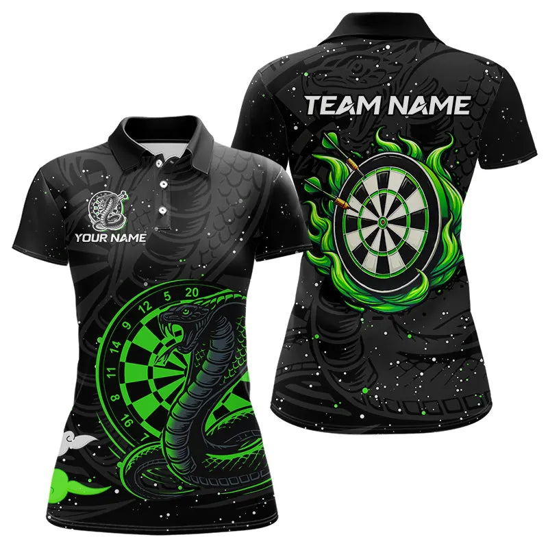 Blisscorners Black And Green Cobra Snake Darts Polo, Quarter Zip Shirts For Men Custom Name Darts Team Jerseys 