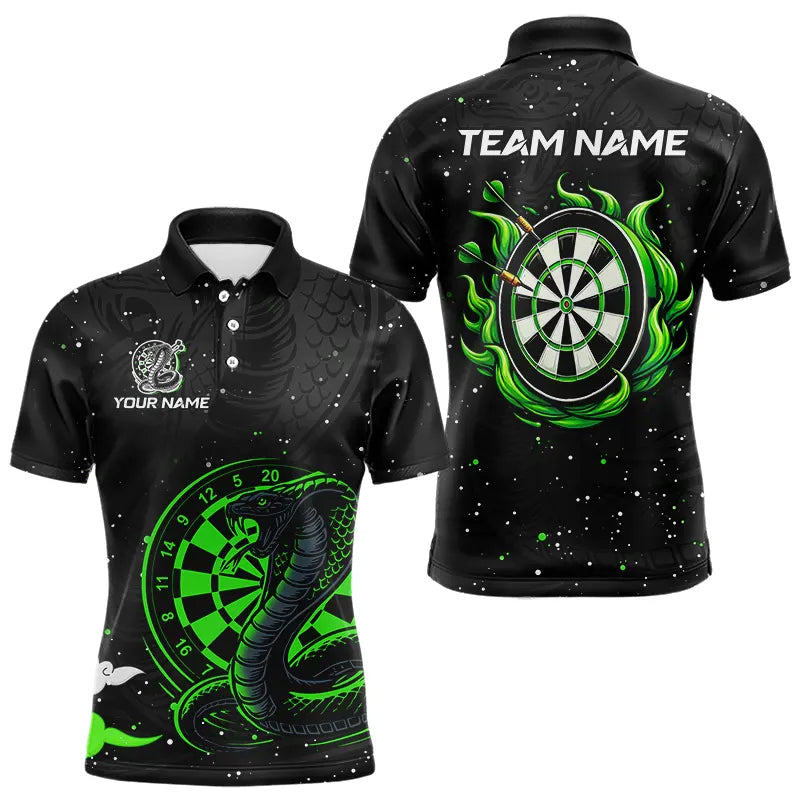 Blisscorners Black And Green Cobra Snake Darts Polo, Quarter Zip Shirts For Men Custom Name Darts Team JerseysÂ 