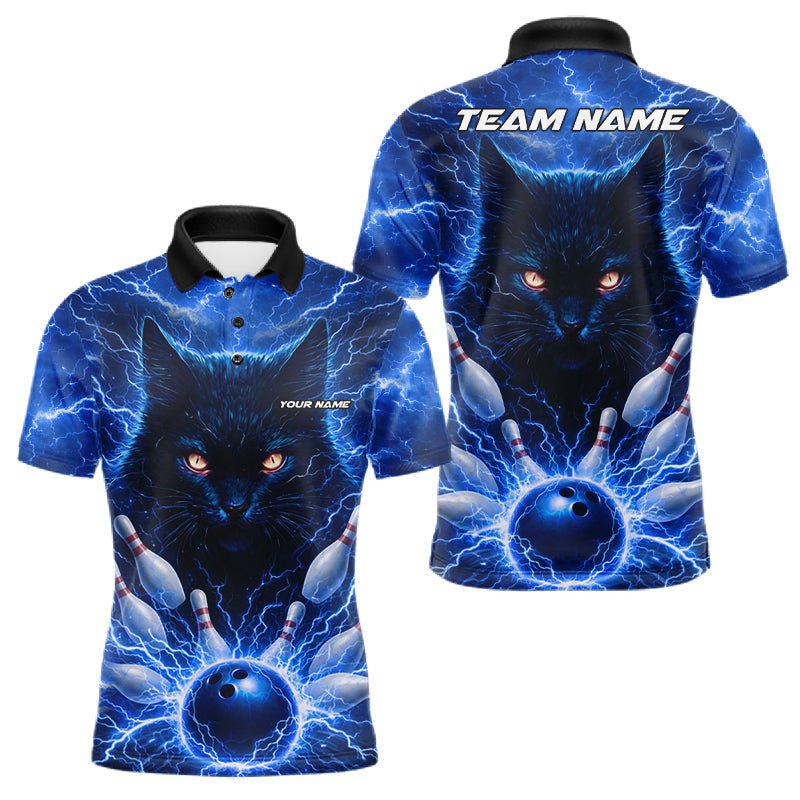 Blisscorners Blue Lightning Thunder Cat Bowling Jerseys for men custom Bowling Polo, 1/4 zip Team League Shirts LM0901
