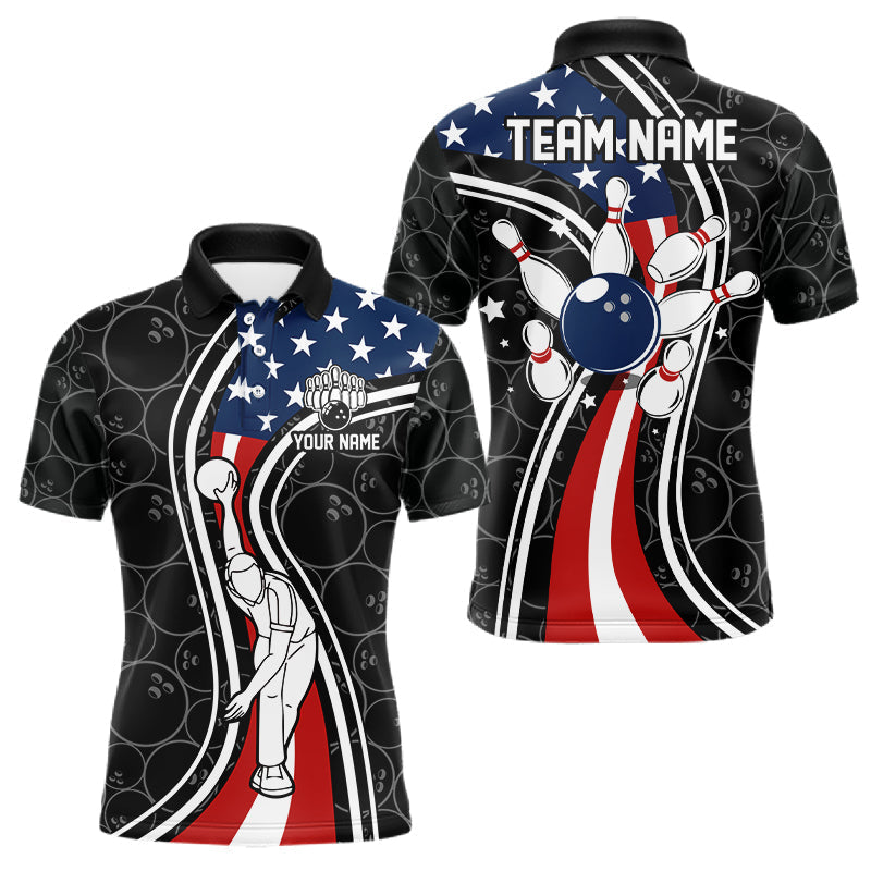 Blisscorners Black camo Retro bowling shirts for Men Custom American flag patriotic team bowling jerseys LM0901