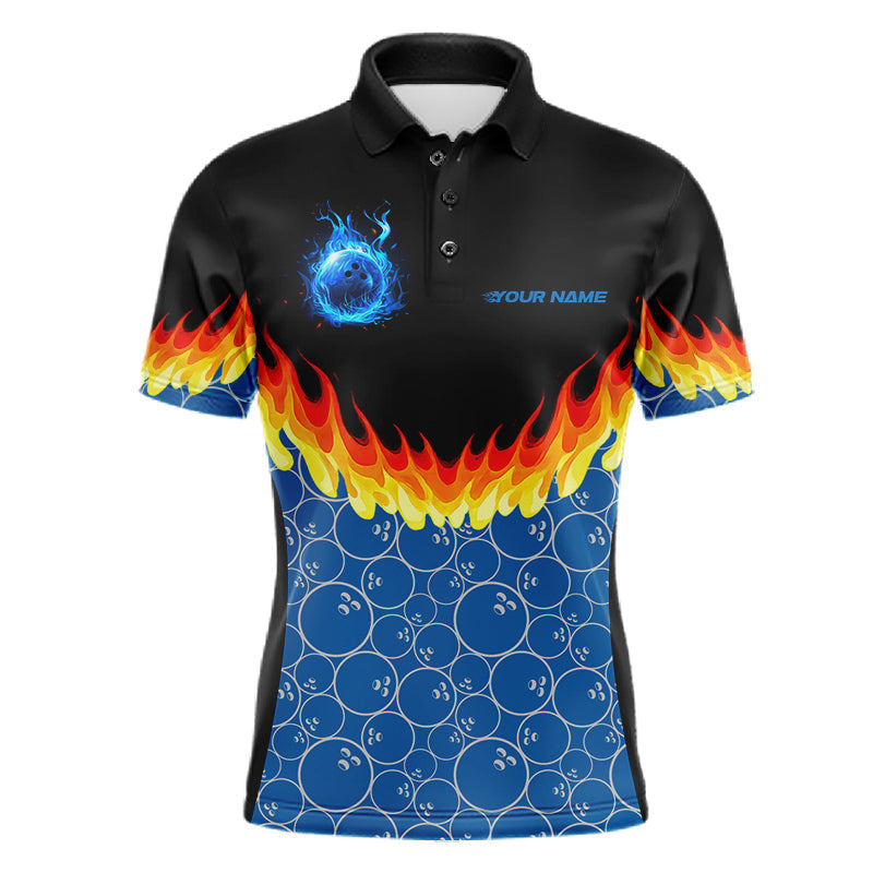 Blisscorners Black and Blue Camo Flame Bowling Polo, 1/4 zip shirts for Men Custom team men's bowling jerseys LM1501