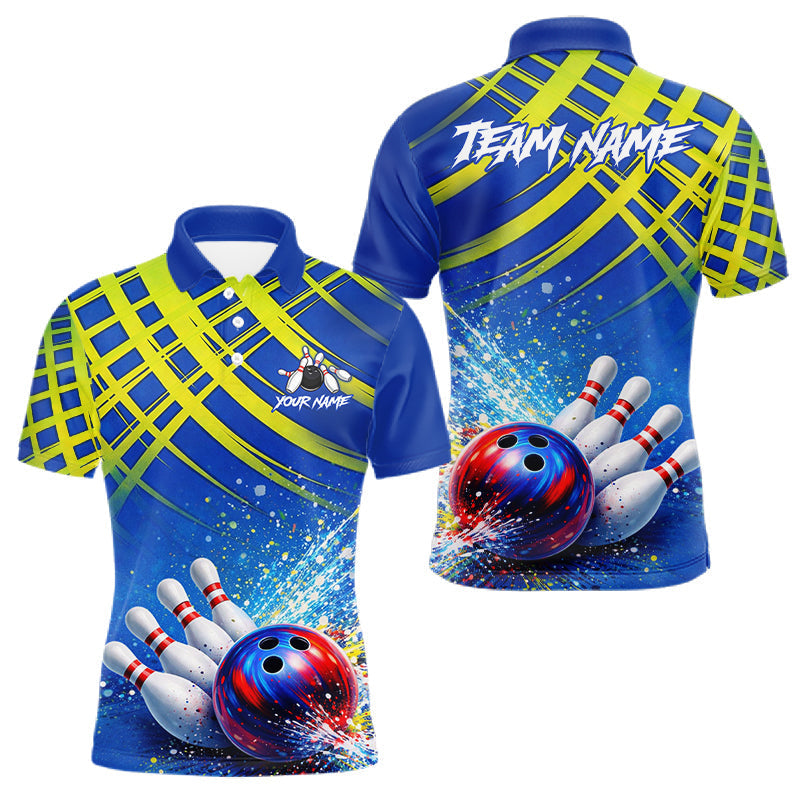Blisscorners Personalized Blue And Green Bowling shirts for men bowling team league jerseys, bowling gifts for men LM1501