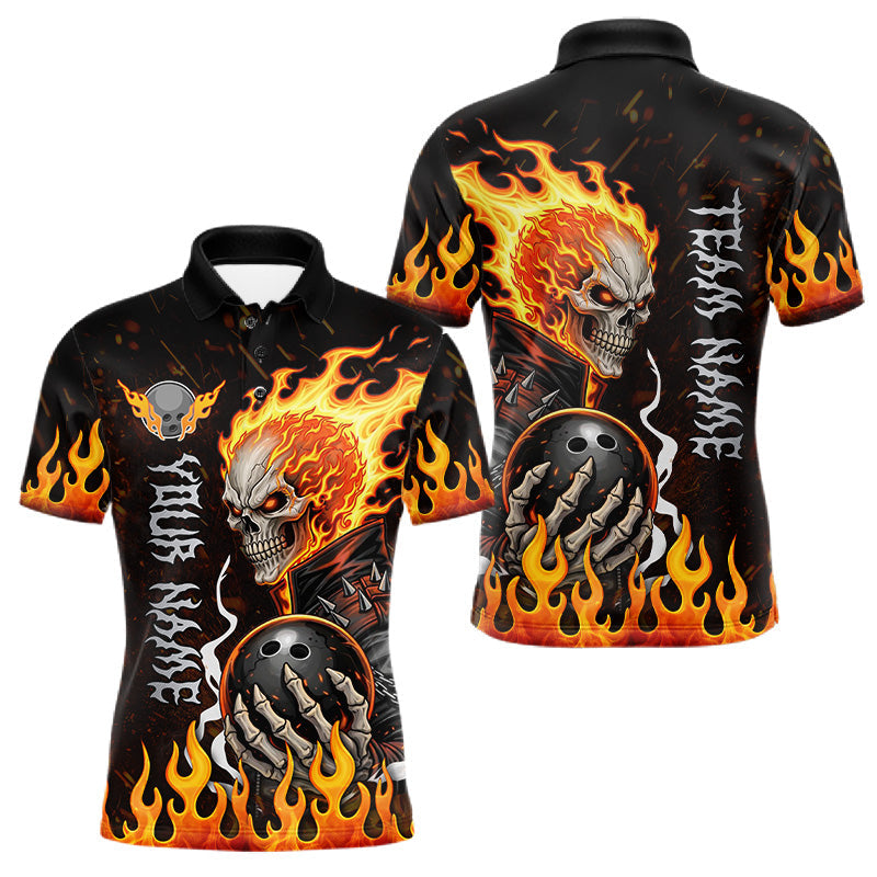 Blisscorners Custom Orange Flame Skull Bowling shirts for men, bowling team league jerseys Polo, 1/4 zip shirts LM2201