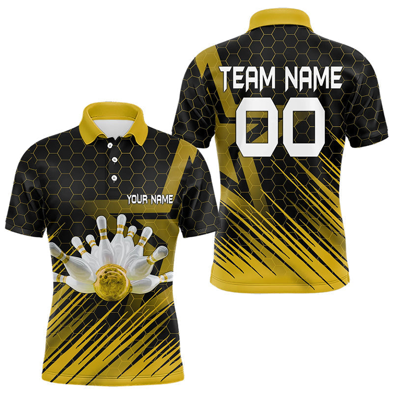 Blisscorners Black And Gold Custom Bowling Polo, Quarter Zip Shirts For Men, Bowling Team League Jersey