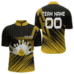 Blisscorners Black And Gold Custom Bowling Polo, Quarter Zip Shirts For Men, Bowling Team League Jersey