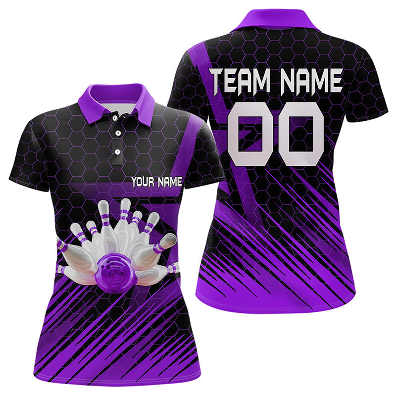 Blisscorners Black And Purple Custom Bowling Polo, Quarter Zip Shirts For Men, Bowling Team League Jersey