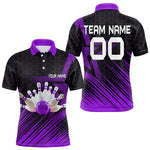 Blisscorners Black And Purple Custom Bowling Polo, Quarter Zip Shirts For Men, Bowling Team League Jersey