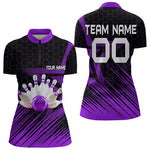 Blisscorners Black And Purple Custom Bowling Polo, Quarter Zip Shirts For Men, Bowling Team League Jersey