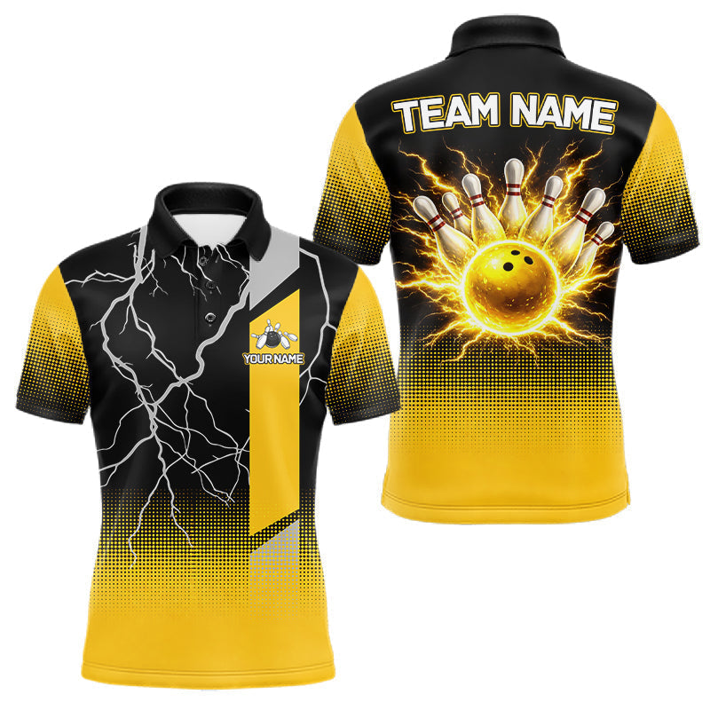Blisscorners Personalized black and yellow bowling shirt for men lightning thunder custom bowling gifts for men LM0101