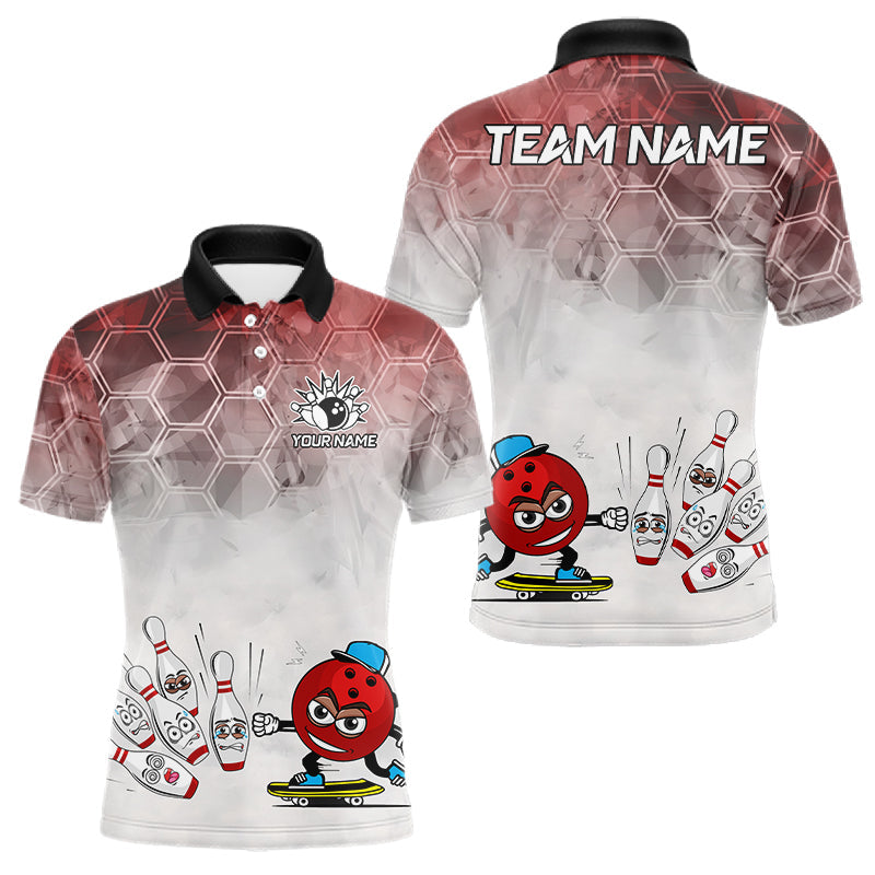 Blisscorners Funny Bowling Polo Shirts For Men, 1/4 zip shirts Custom Bowling Team Jerseys Gift For Bowler | Red LM0101