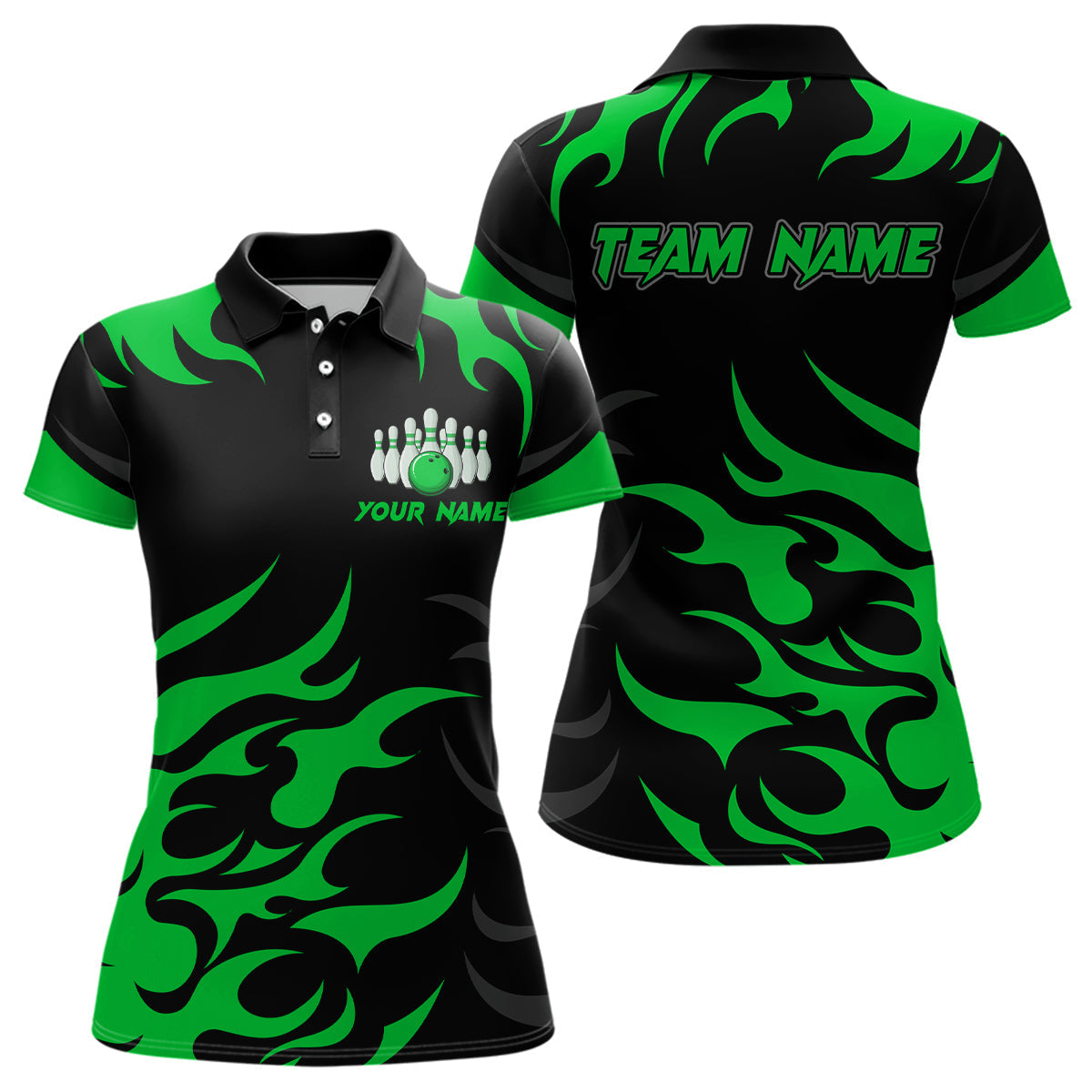 Blisscorners Black and Green Flame Bowling shirts for Men Custom team bowling jerseys, mens bowling apparel  LM1307