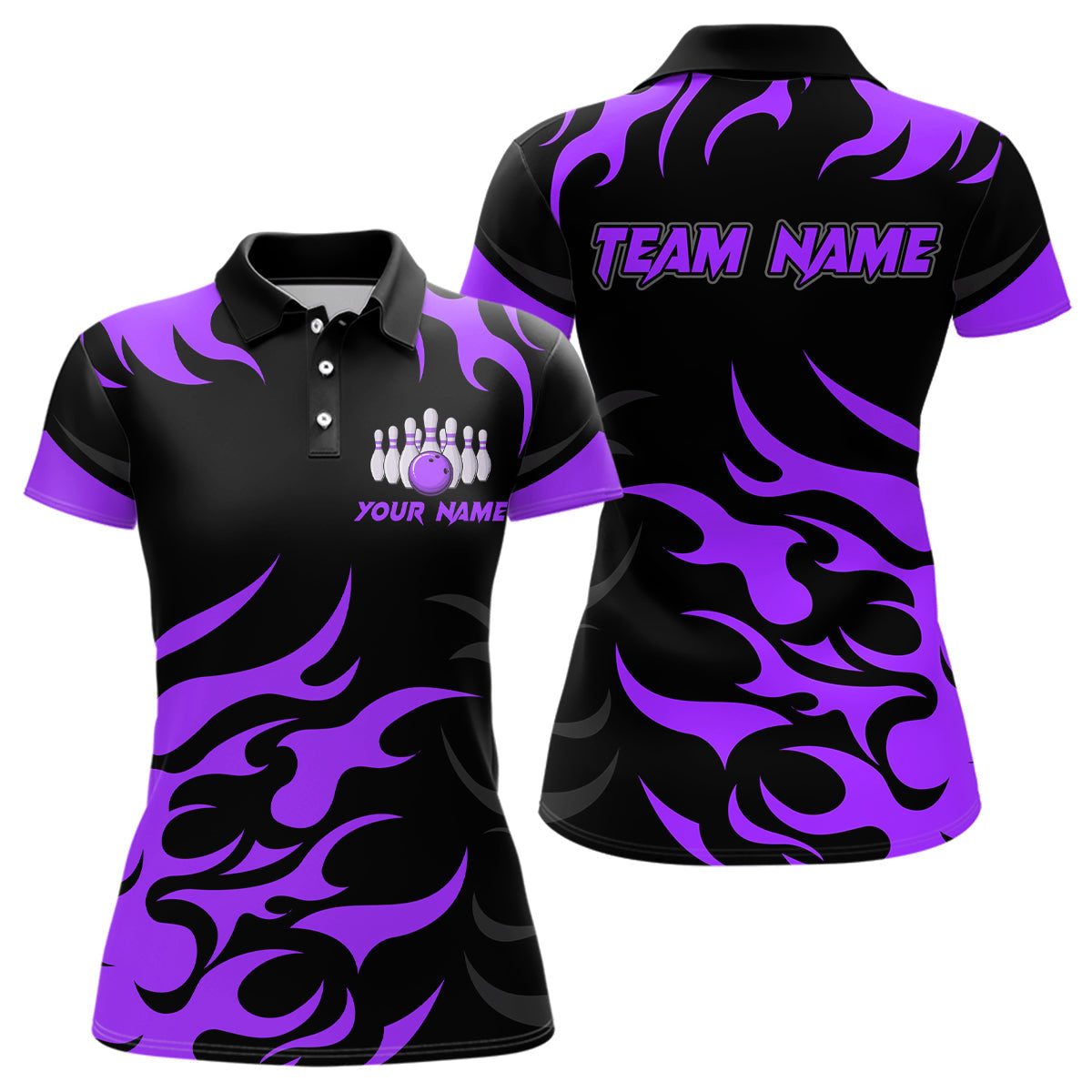 Blisscorners Black and Purple Flame Bowling shirts for Men Custom team bowling jerseys, mens bowling apparel LM1307