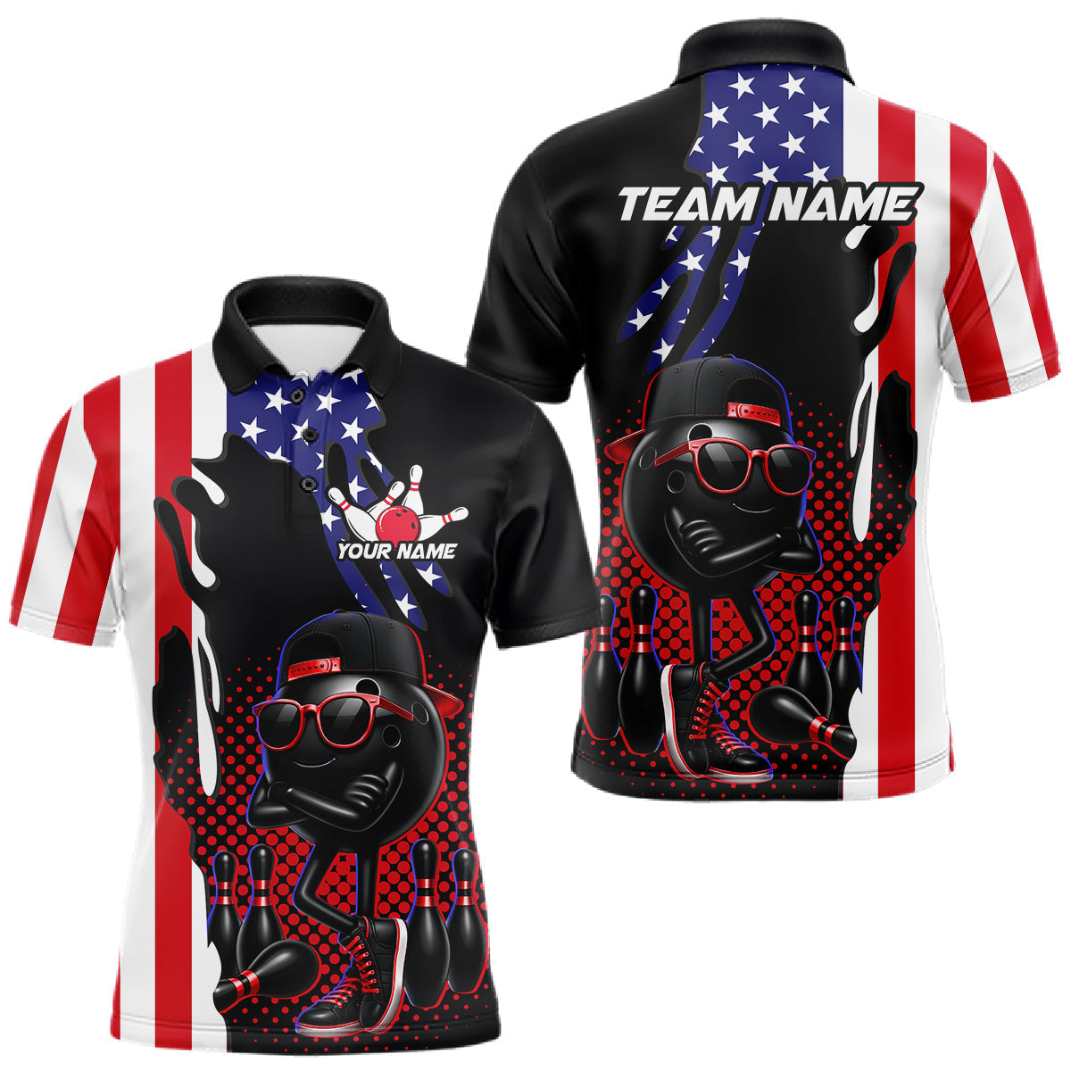 Blisscorners Personalized American flag bowling jersey funny bowling shirts, patriotic bowling outfits for men LM0101