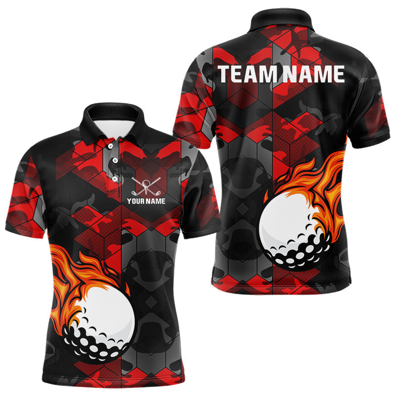Blisscorners Black and Red Camo Flame Golf Ball Custom Men golf polo shirt, personalized golf top for menLM2206