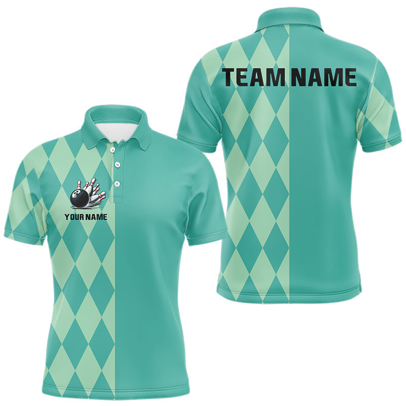 Blisscorners Turquoise argyle pattern Bowling Polo, Quarter Zip Shirt For Men Custom Team Bowling Jerseys LM2206