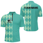 Blisscorners Turquoise argyle pattern Bowling Polo, Quarter Zip Shirt For Men Custom Team Bowling Jerseys LM2206