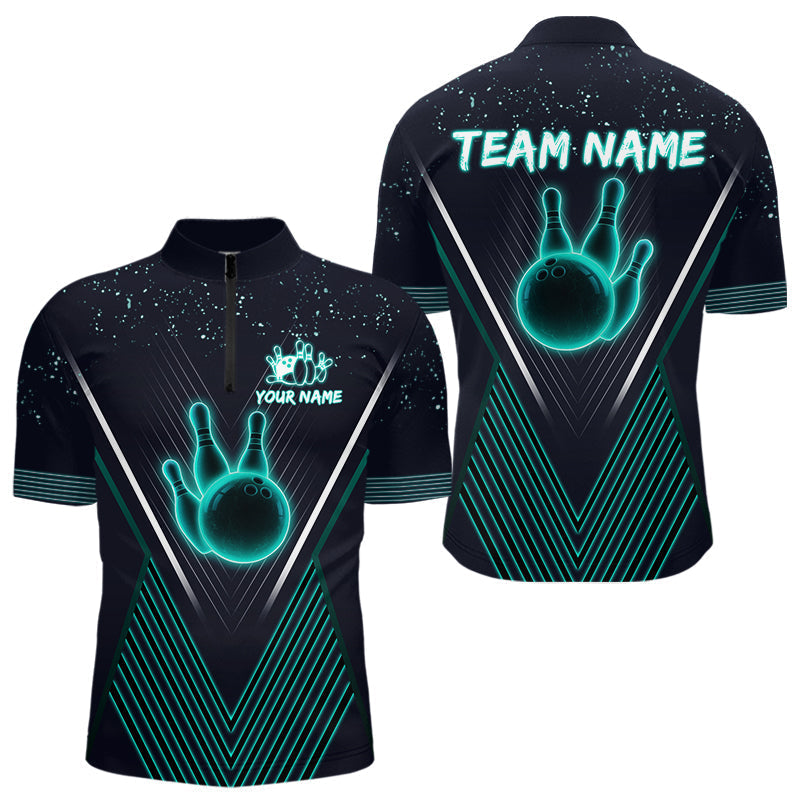 Blisscorners Bowling polo, quarter zip shirt for Men custom team bowling jersey, gift for bowlers | Turquoise LM1307
