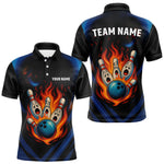 Blisscorners Blue and Black Flame Bowling shirts for Men custom funny bowling ball and pins team bowler jerseys LM1307
