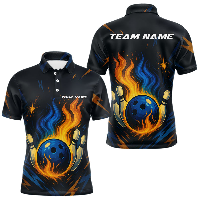 Blisscorners Blue and Yellow Flame Bowling shirts for Men custom bowling team jerseys for mens bowler LM1307