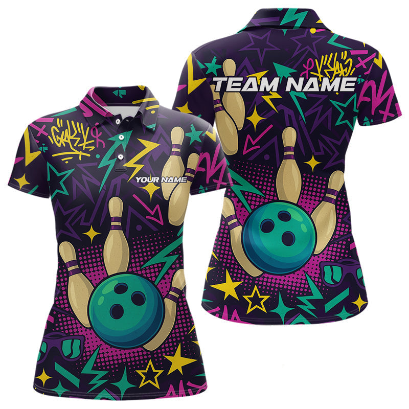 Blisscorners Custom purple graffiti pattern funny Bowling shirts for Men, bowling team league jerseys with Name LM1307