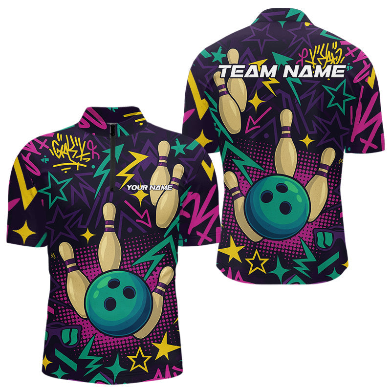 Blisscorners Custom purple graffiti pattern funny Bowling shirts for Men, bowling team league jerseys with Name LM1307