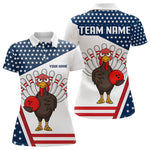 Blisscorners American Flag Funny Turkey Bowling Polo, 1/4 Zip shirts for Men custom patriotic bowling team jersey