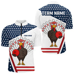 Blisscorners American Flag Funny Turkey Bowling Polo, 1/4 Zip shirts for Men custom patriotic bowling team jersey