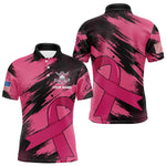 Blisscorners Black and Pink ribbon Men golf polo shirts Custom breast cancer American flag golf top for men LM3006
