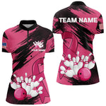 Blisscorners Black and Pink ribbon Bowling shirts for Men Custom breast cancer American flag bowling team jersey MT2306