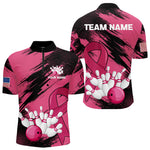 Blisscorners Black and Pink ribbon Bowling shirts for Men Custom breast cancer American flag bowling team jersey MT2306