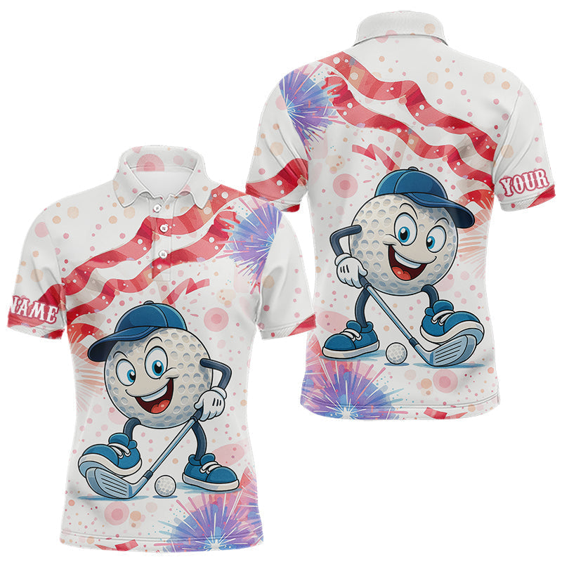Blisscorners Funny Golf Ball Watercolor red, white and blue Mens golf polo shirts custom patriotic fun golf shirts LM2007