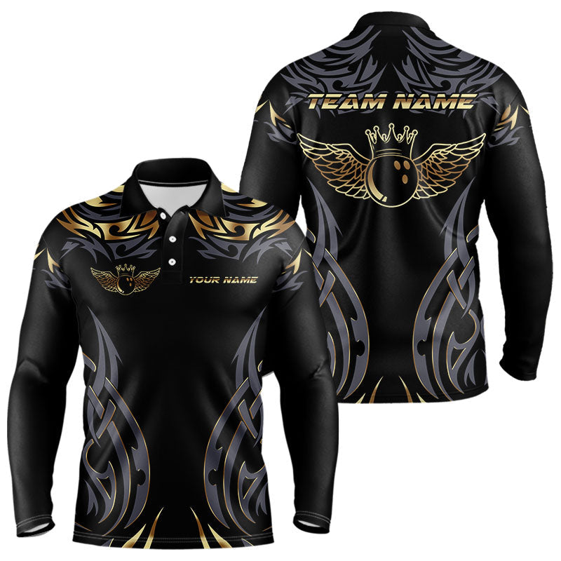 Blisscorners Personalized Black And Gold tribal pattern Bowling Shirts For Men, angel wings Bowling Team jerseys LM2007