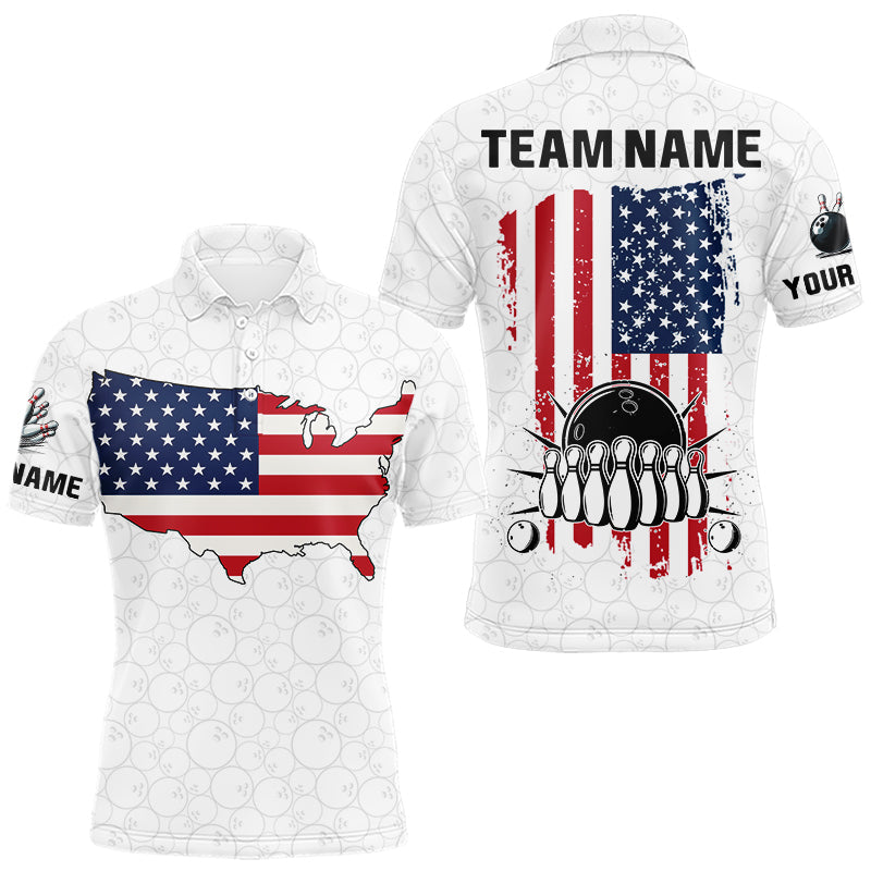 Blisscorners Personalized American Flag White Bowling Shirts For Men Custom patriotic Team Bowling jerseys LM3006