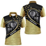 Blisscorners Black and Gold Flame Bowling ball Polo, Quarter Zip Shirts for Men Custom Bowling Team jerseys