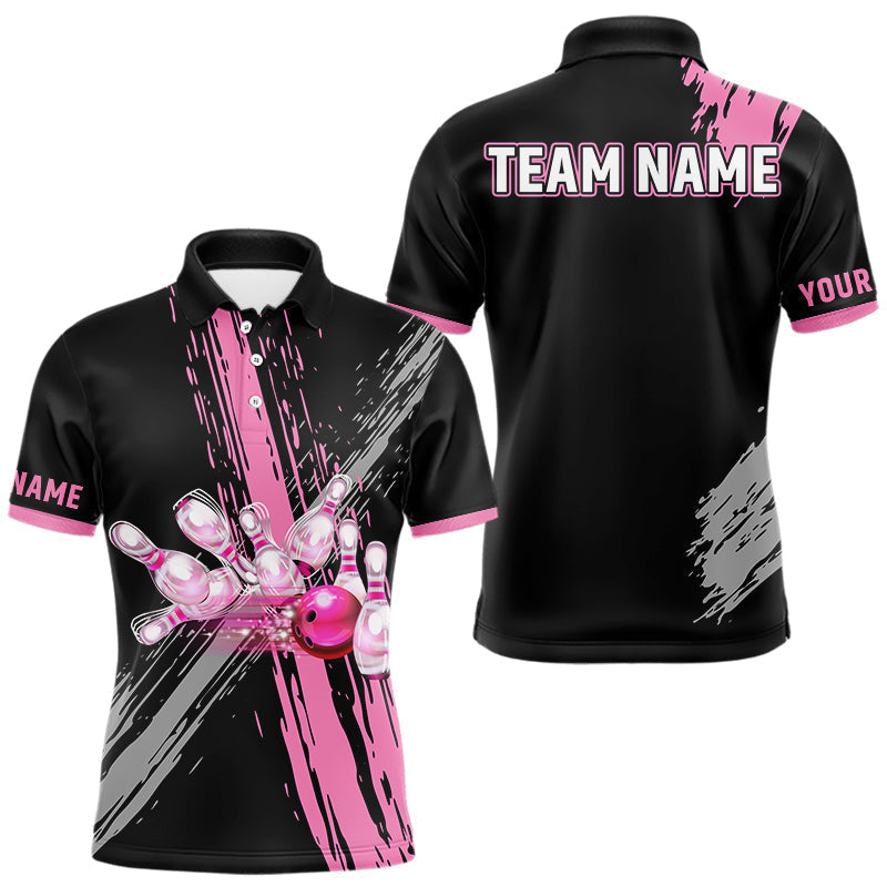Maxxcorners Black and pink ribbon Breast Cancer Awareness Bowling Shirts For Men custom team bowling jerseys MT0307