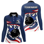 Blisscorners Red, White and Blue Flame bowling ball polo, 1/4 zip shirts for Men Custom patriotic Bowling Outfit