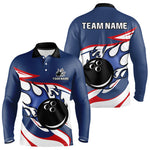 Blisscorners Red, White and Blue Flame bowling ball polo, 1/4 zip shirts for Men Custom patriotic Bowling Outfit