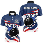 Blisscorners Red, White and Blue Flame bowling ball polo, 1/4 zip shirts for Men Custom patriotic Bowling Outfit