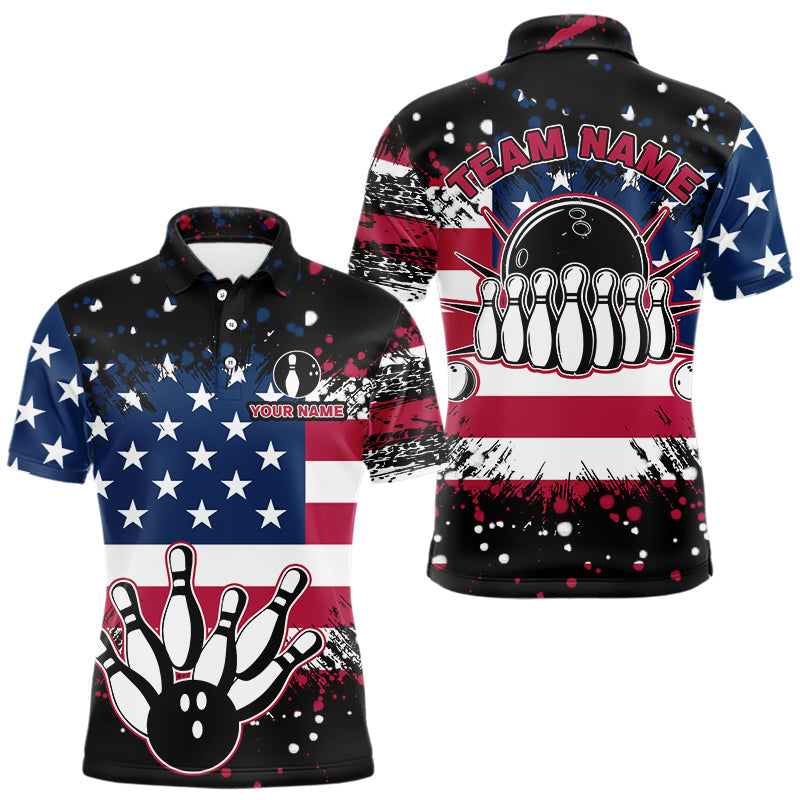 Maxxcorners American Flag Black Bowling Polo, 1/4 Zip Shirts For Men custom patriotic retro bowling team shirts MT0307