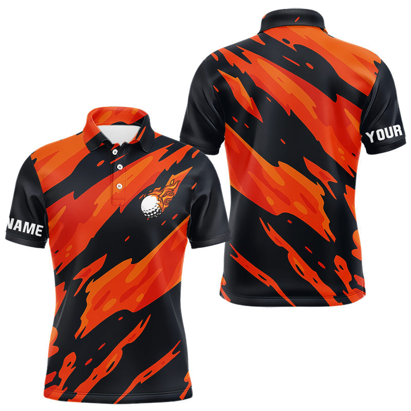 Blisscorners Black and Orange Flame Golf polo shirts for mens Custom mens golf outfit, personalized golf gifts LM1506
