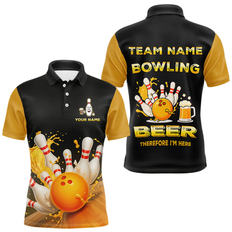 Blisscorners Bowling & Beer therefore i'm here custom funny Bowling shirts for Men, Bowling team apparel MT707