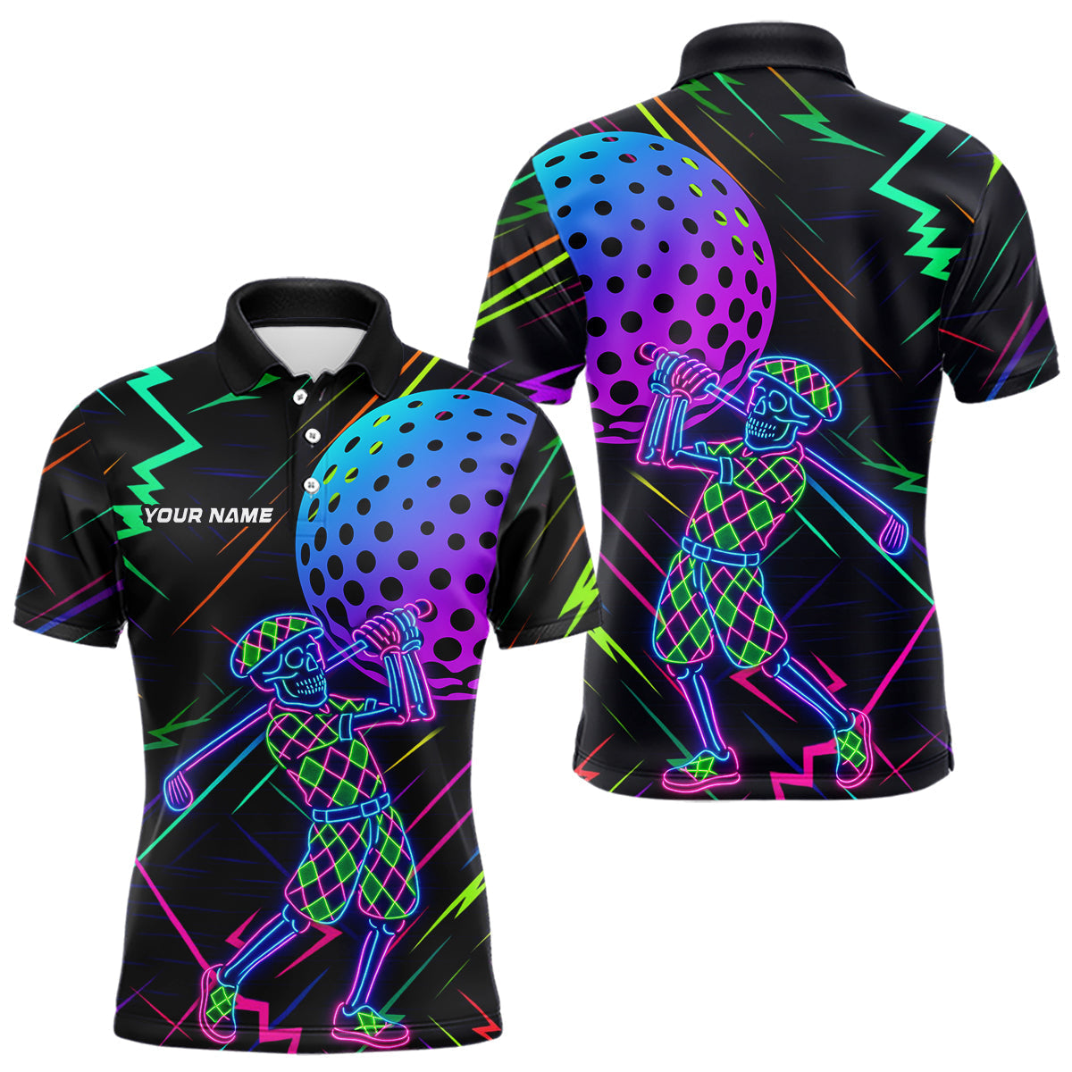 Blisscorners Colorful Neon skull golfer Men golf polo shirt custom golf attire for men, cool golf gifts LM2206