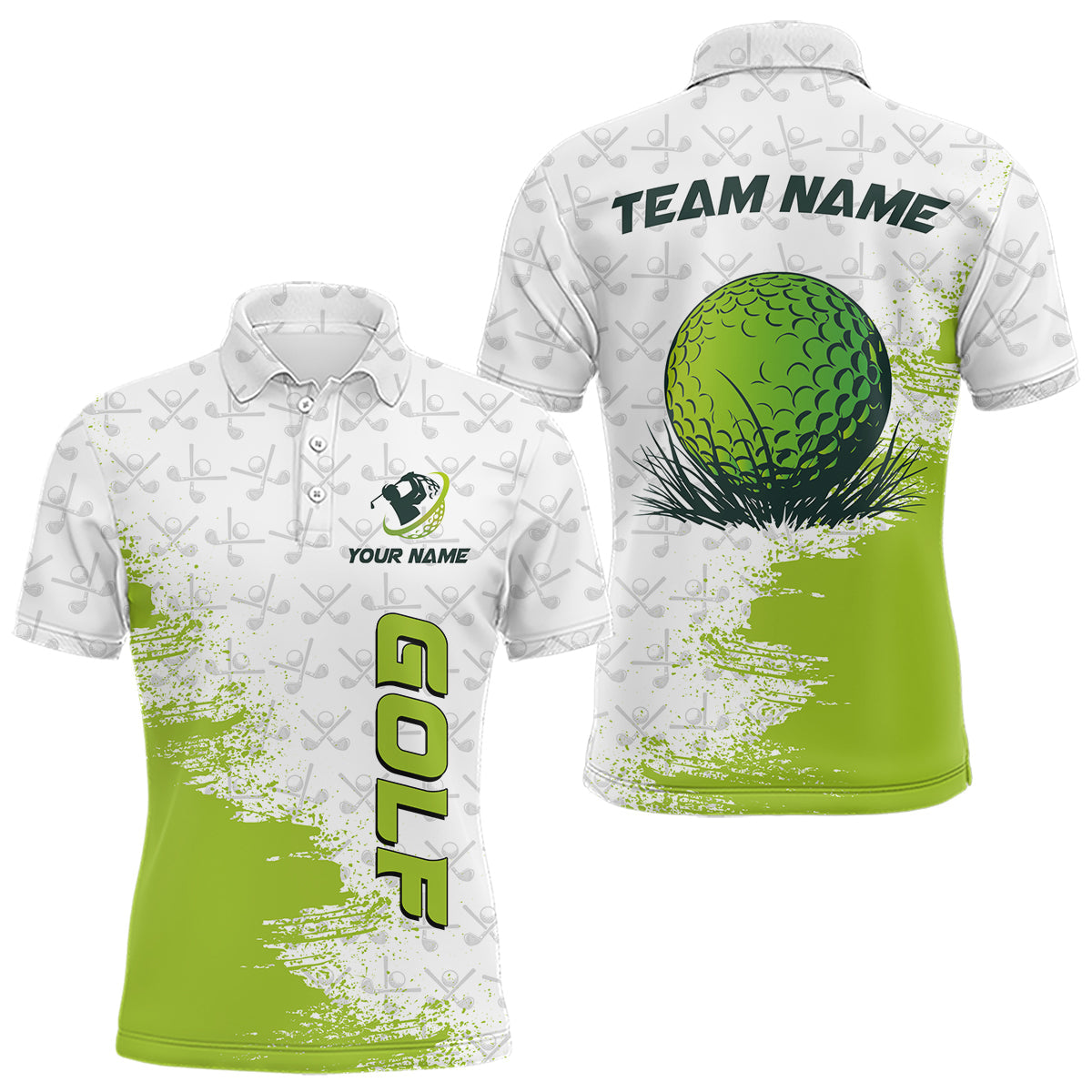 Blisscorners Green and White golf camo Men golf polo shirts custom golf wear for mens, best golf gifts LM3006