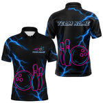 Blisscorners Blue lightning thunder pink neon Bowling Polo, Quarter Zip Shirts For Men Custom Bowling Team Jersey LM3006