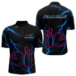 Blisscorners Blue lightning thunder pink neon Bowling Polo, Quarter Zip Shirts For Men Custom Bowling Team Jersey LM3006