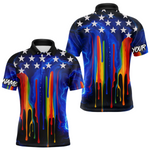 Blisscorners Blue lightning thunder rainbow American Flag Men golf polo shirts Custom patriotic mens golf outfit LM3006