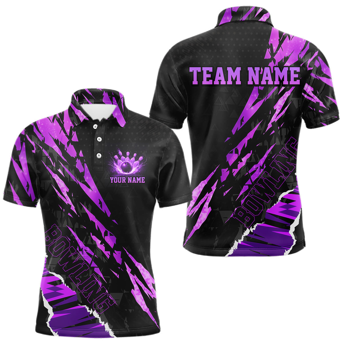 Blisscorners Black and Purple camo Bowling Polo shirts, 1/4 zip shirt for men custom Bowling Team League Jerseys LM0901
