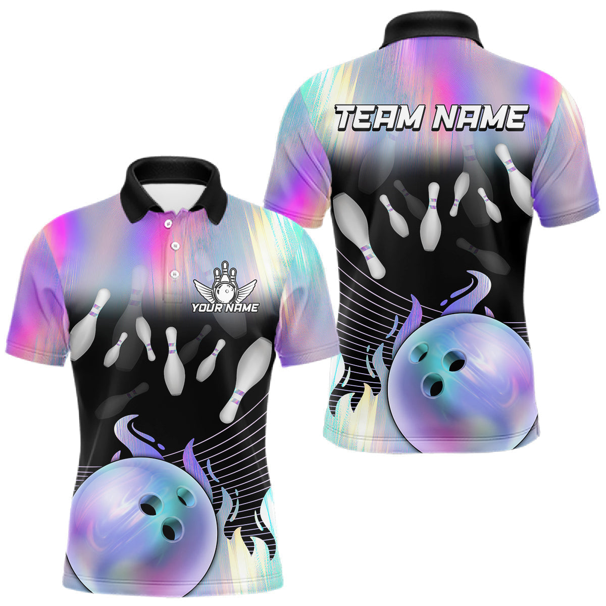 Blisscorners Bowling Polo Shirts For Men, 1/4 zip shirts Custom hologram Bowling Team Shirts Bowler Outfit LM0101