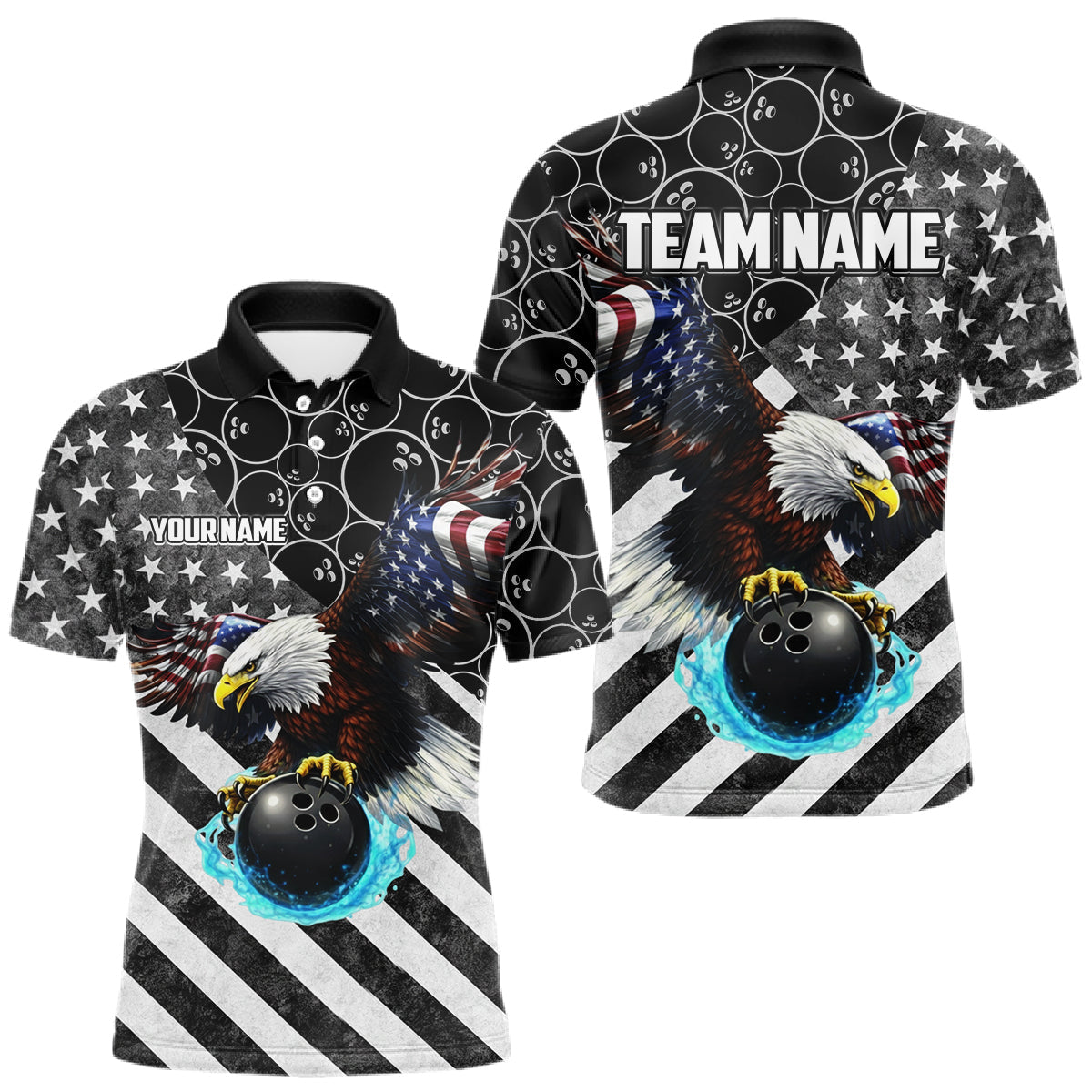 Blisscorners Black and White American flag Eagle Bowling shirt for men custom Patriotic Bowling Team League Jersey LM0901