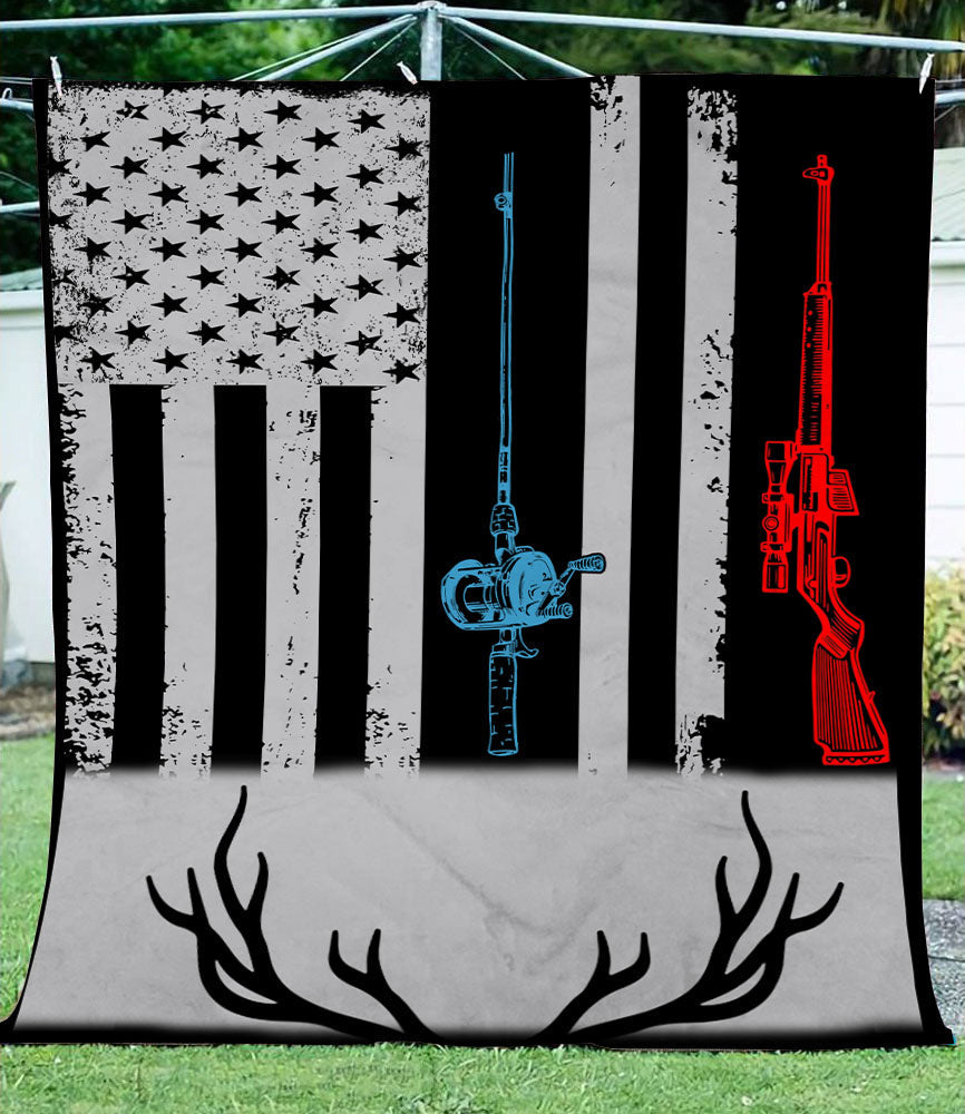 Blisscorners Fishing Rod Hunting Rifle 3D Quilt - Blanket